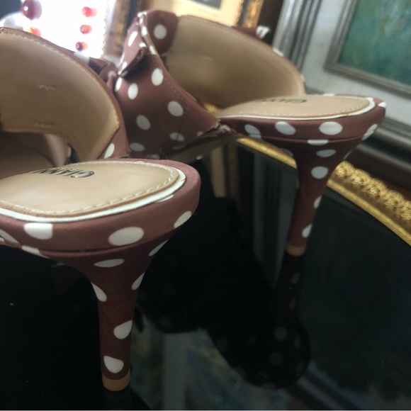 NWOB Vintage Gianni Bini Satin Polka Dot Heeled Mules - Picture 8 of 12